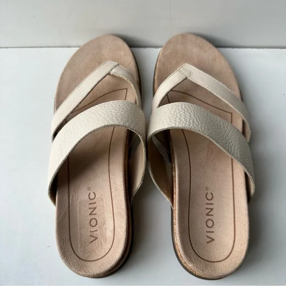 🔥Vionic Cream Sandals with Toe Loop and Textured Straps - Picture 7 of 12
